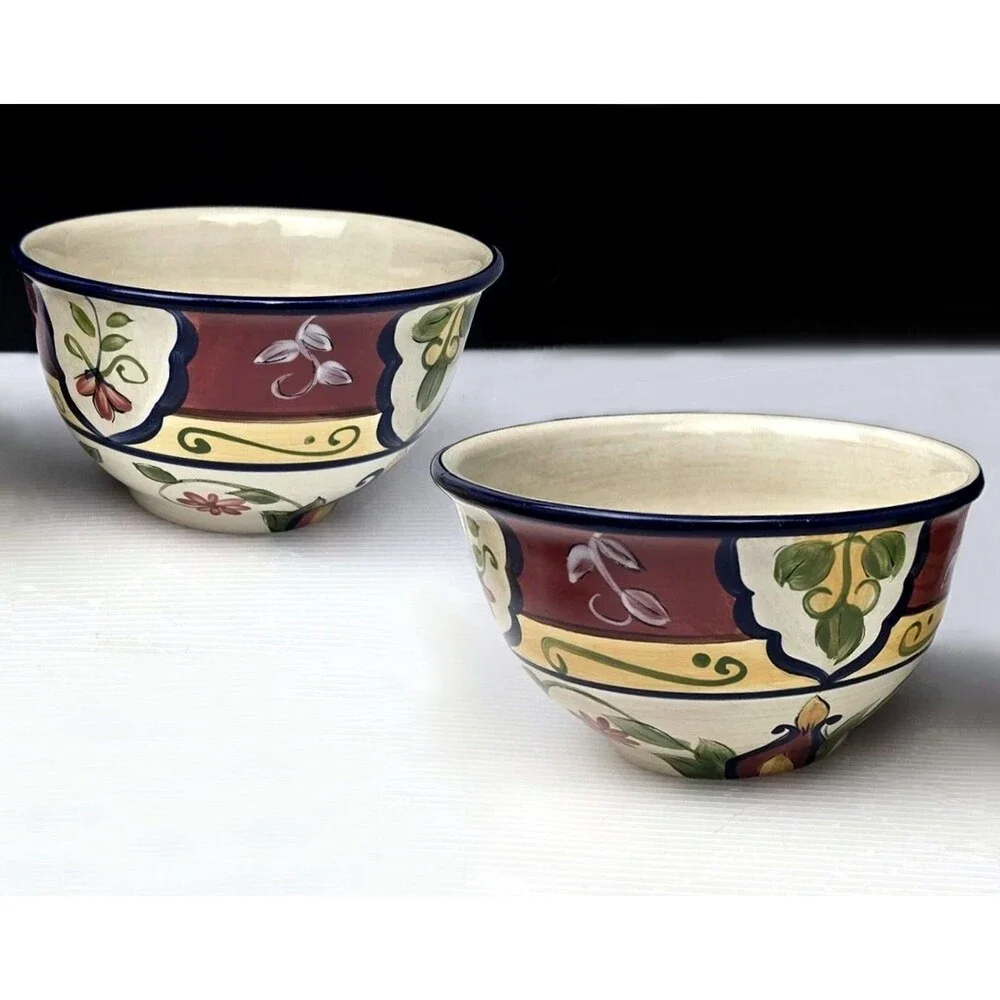 Pier 1 Imports Vallarta Soup Cereal Bowl Earthenware Hand Painted 6” Set of 2